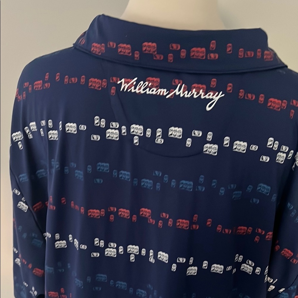 William Murray Golf Polo in Blue with Red, White, Light Blue Beverage Can Design - Picture 4 of 6